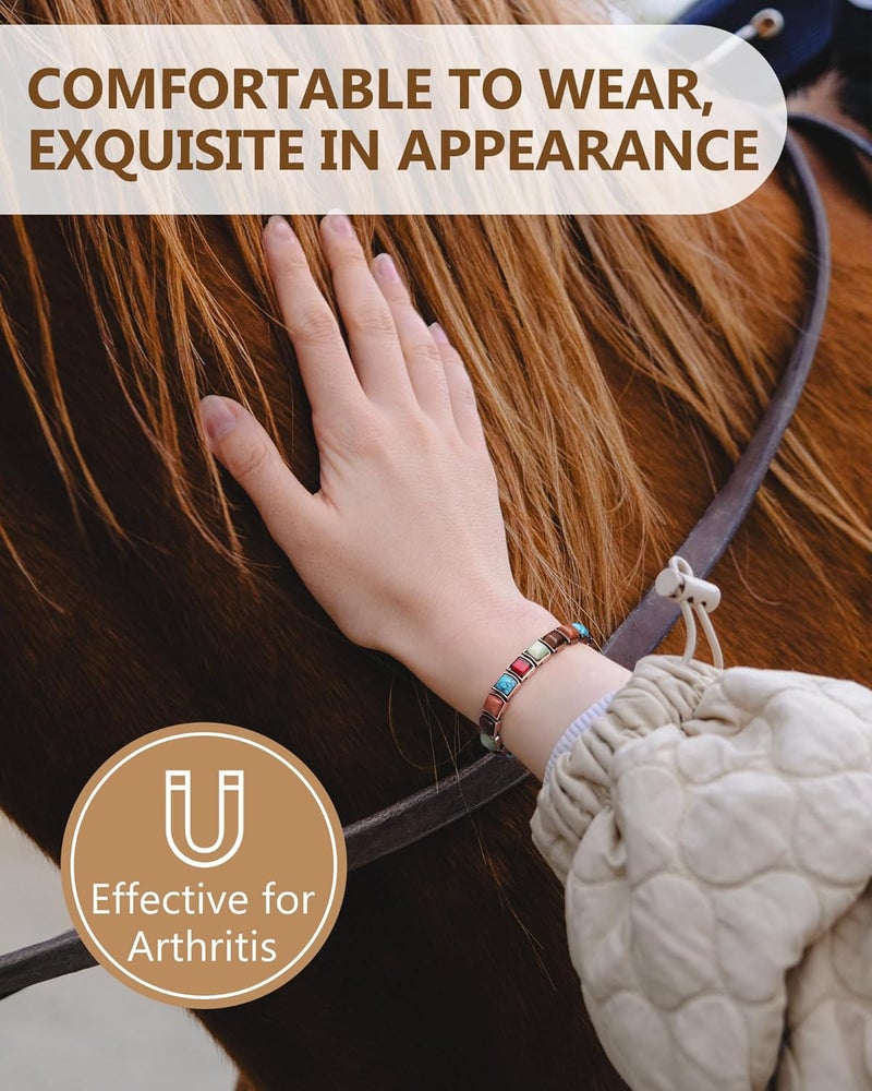 Feraco Pure Copper Bracelets for Women, Ultra Strength Magnetic Bracelet with 3800 Gauss Magnets & Natural Turquoise & Stones, Adjustable, Jewelry Gift - Image 2